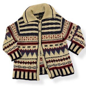 Eddie Bauer Hand Knit Nordic Sweater Women’s M Multicolor Cotton Blend Cardigan